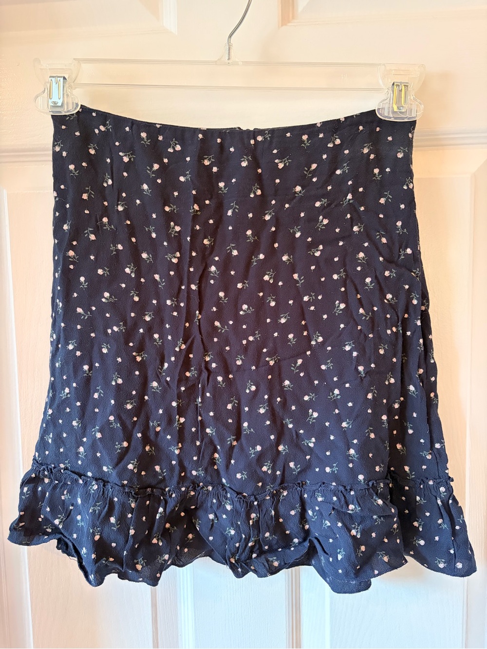 Brandy Melville Navy Floral Ruffle Hem Skirt